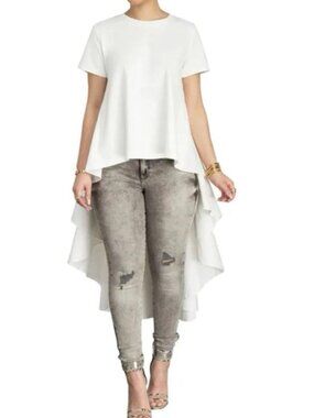 CQ by CQ Avante Garde High-Low Hem Top Womens Large White Pleated Back Blouse